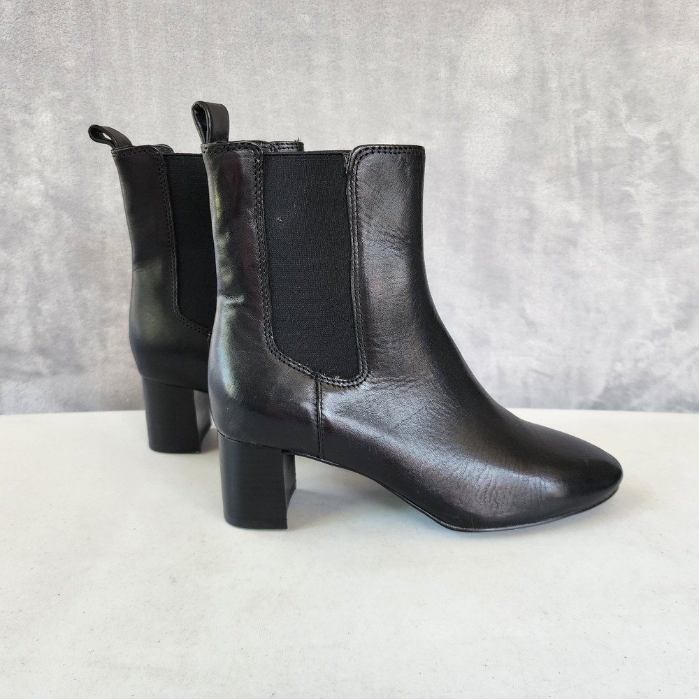 Madewell Boots Womens Size 7.5 Black Leather Block Heel Sylvia Chelsea Ankle